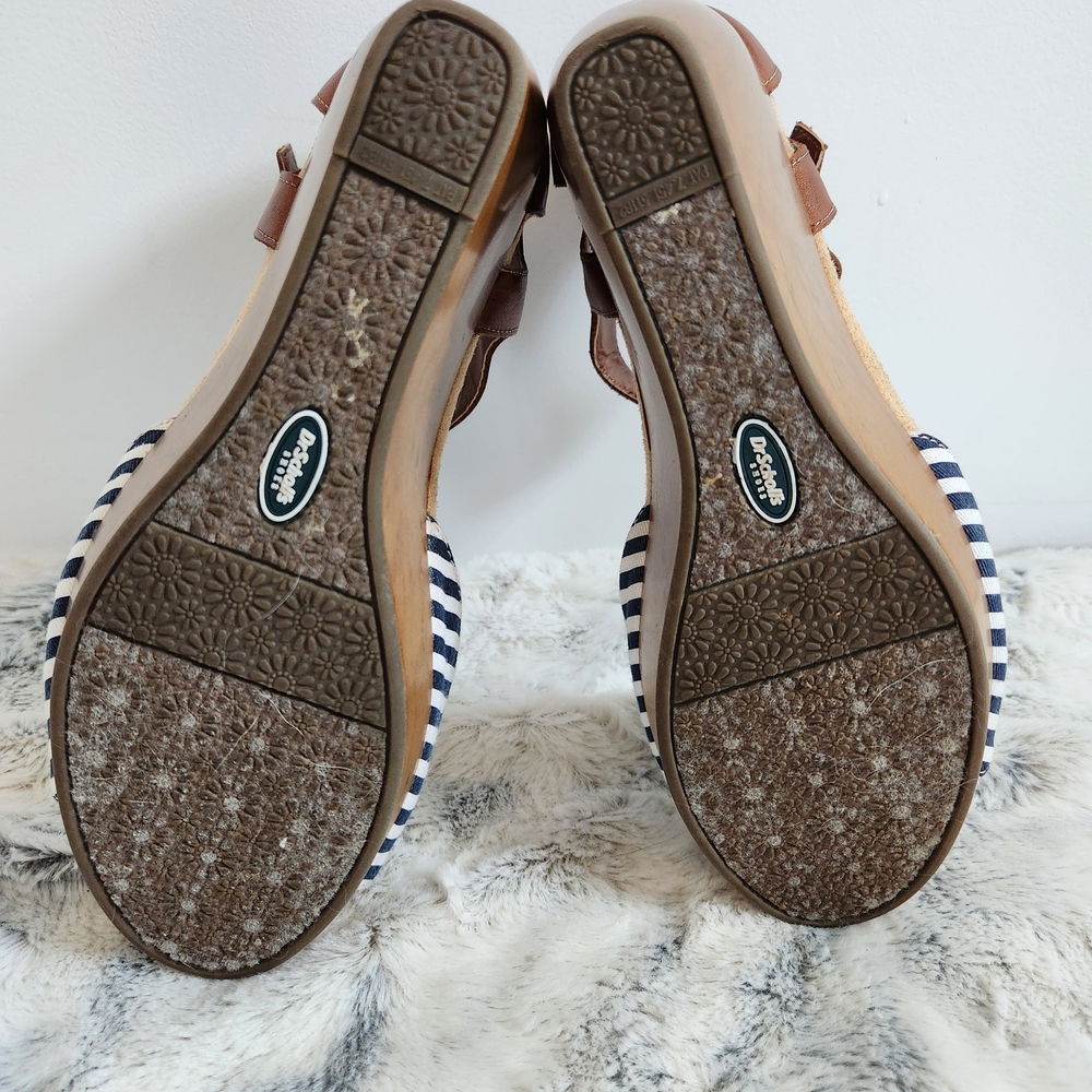 Brown and Navy Striped Wedge Sandals - Picture 9 of 9